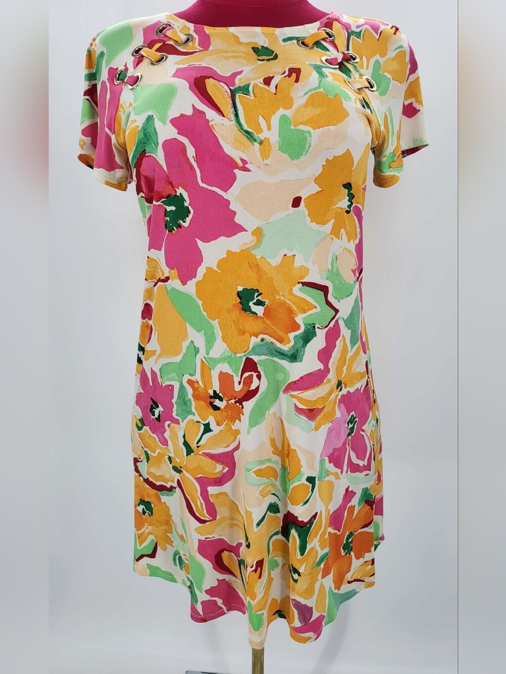 MSK Floral Shift Dress in Yellow, Pink & Green